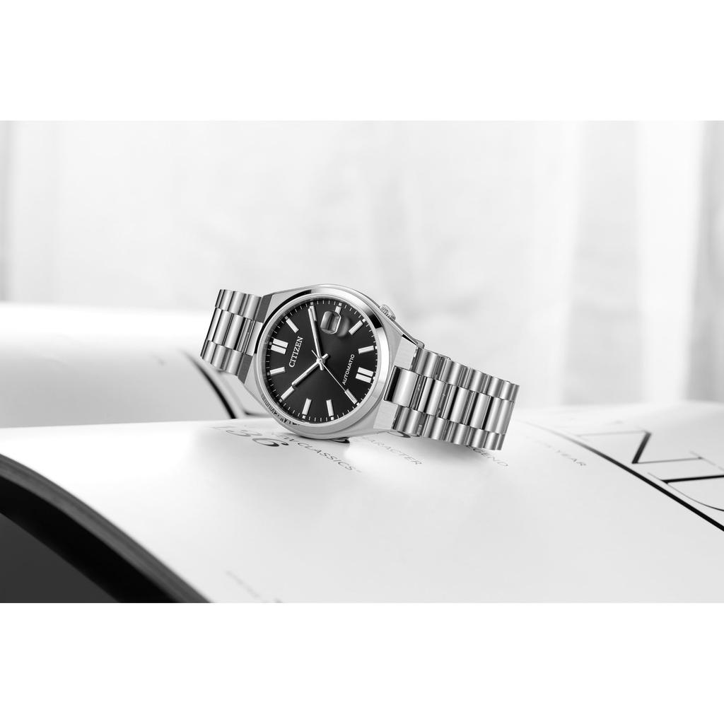 Citizen Automatic Tsuyosa Sports Luxury Stainless Black Three Date Power Reserve 5 Classic Style Men's Watch, Silver-Tone Steel, Dial, Hands, Display,