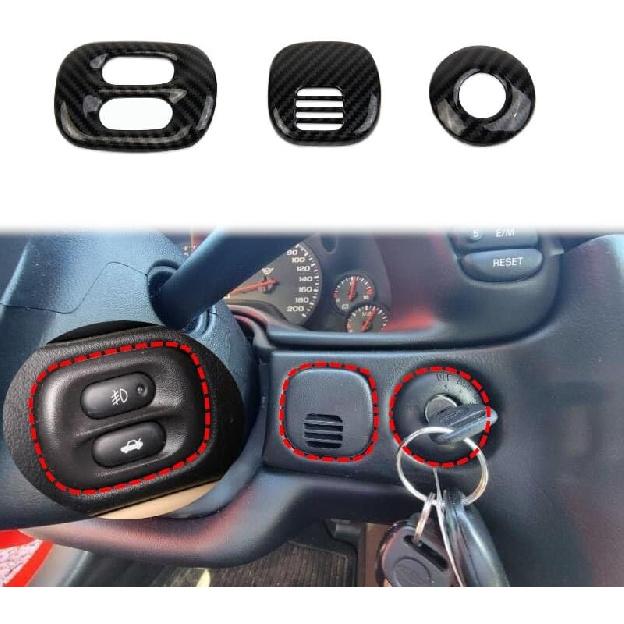 

Carbon Fiber Style Dashboard Headlight Button Start Keyhole Cover Trim for 1997-2004 Chevy Corvette C5