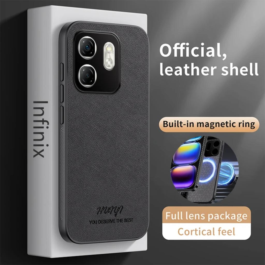 Leather Case for Infinix Smart 9 Hot 50i Car Magnetic Holder Silicone Phone Cover InfinixHot50i InfinixSmart9 X6531 X6531B X6532