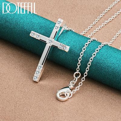 925 Sterling Silber Kreuz Zirkon Anhänger Halskette Hochzeit Modeschmuck