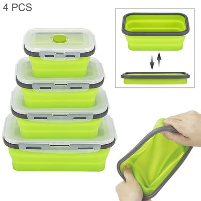 4 Stück tragbare rechteckige Silikon-Lunchbox, skalierbar, faltbar, Bento-Box für Lebensmittel, Geschirr, Behälter