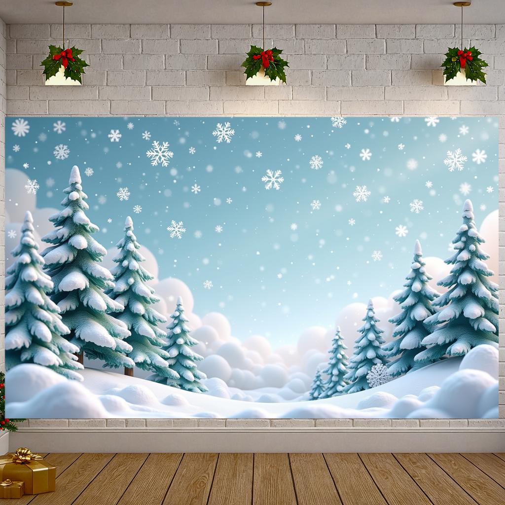 Xmas Banner Snow-Covered Christmas Holiday Background Winter Scene Display Pine Tree Design Holiday Background For Family Winter