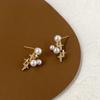 High-End Korean Style Pearl Cross Starburst Earrings, Minimalist Autumn Winter Studs
