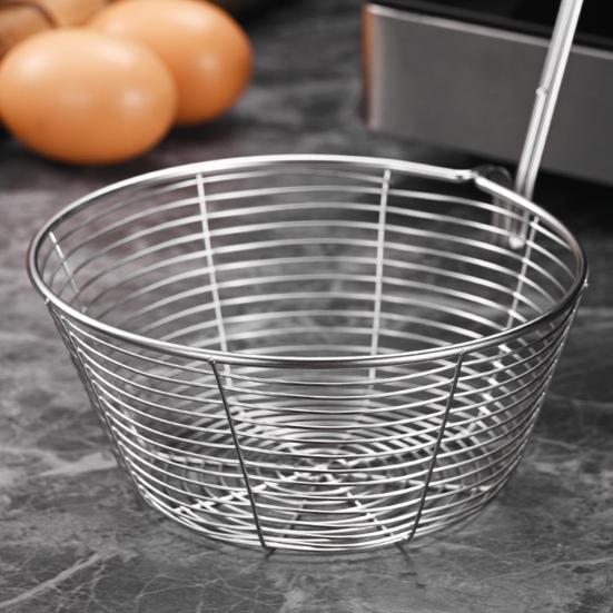 Round Wire Fry Basket with Pot Rim Hook Oil Draining Fry