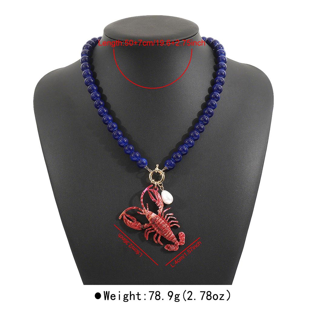 New Bohemia Lobster Pendant Necklace for Women Summer Creative Sea Animal Crystal Beaded Necklace Beach Vacation Jewelry Gift