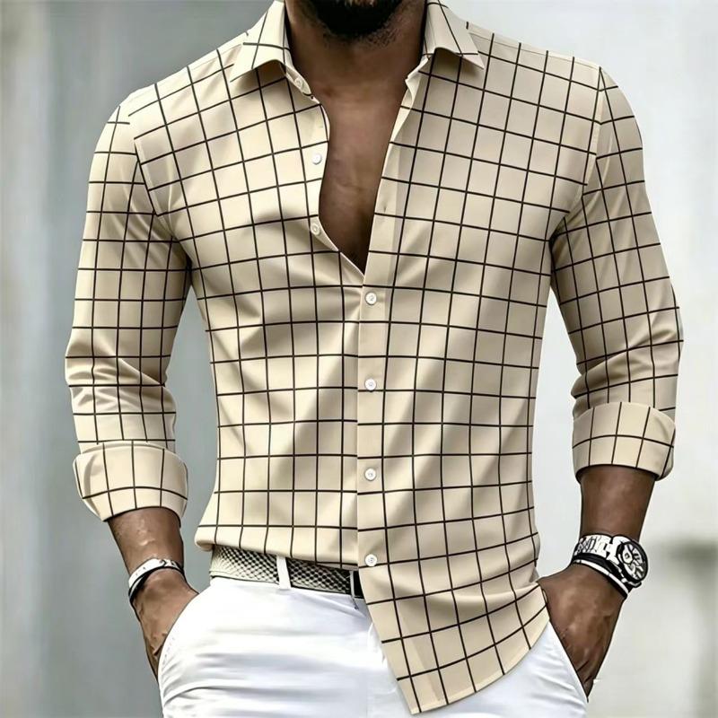 Men's Plaid Long Sleeved Shirt, Elegant Men's Shirt, Business Casual, Fashionable and Versatile, Striped Shirt