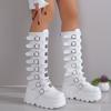Fashion High Boots Round Toe Platform Sole Non-slip Wear-resistant Metal Buckle Back Zipper Non-slip Wear-resistant Wedges