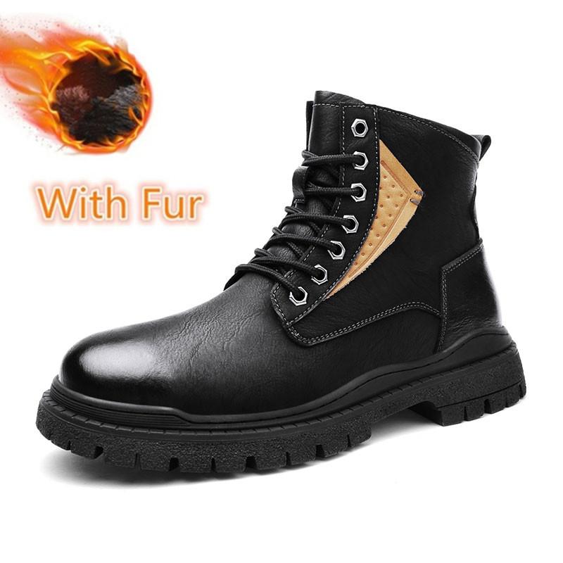 Fashion With Fur Leather Dress Business Men Men's Boots Ankle Genuine Leather Boots Men Winter Shoes Motorcycle Boots For Man