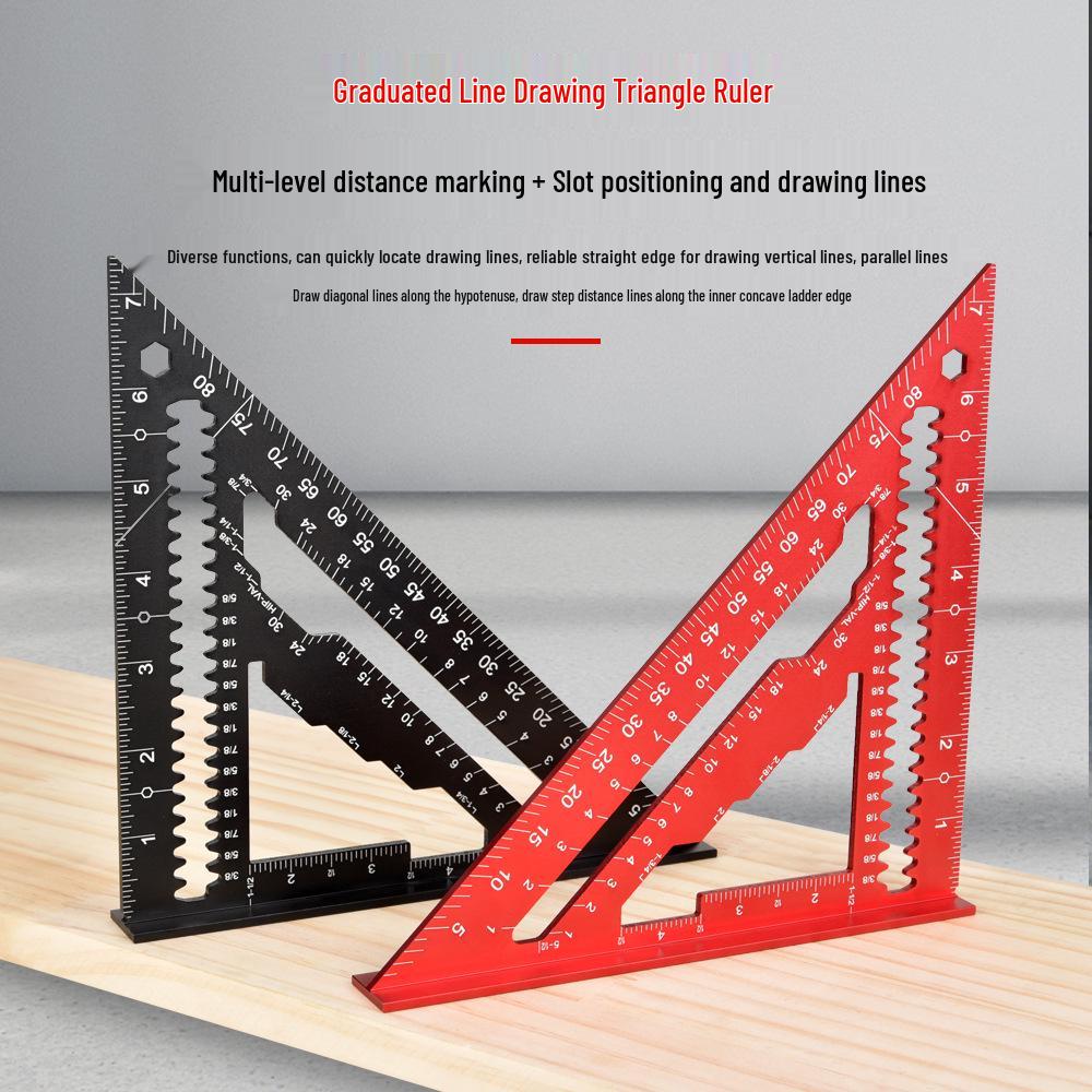 Aluminum Alloy Triangle Ruler - Stepped Groove for Woodworking, 7 & 12 Inch Adjustable Right Angle Guide