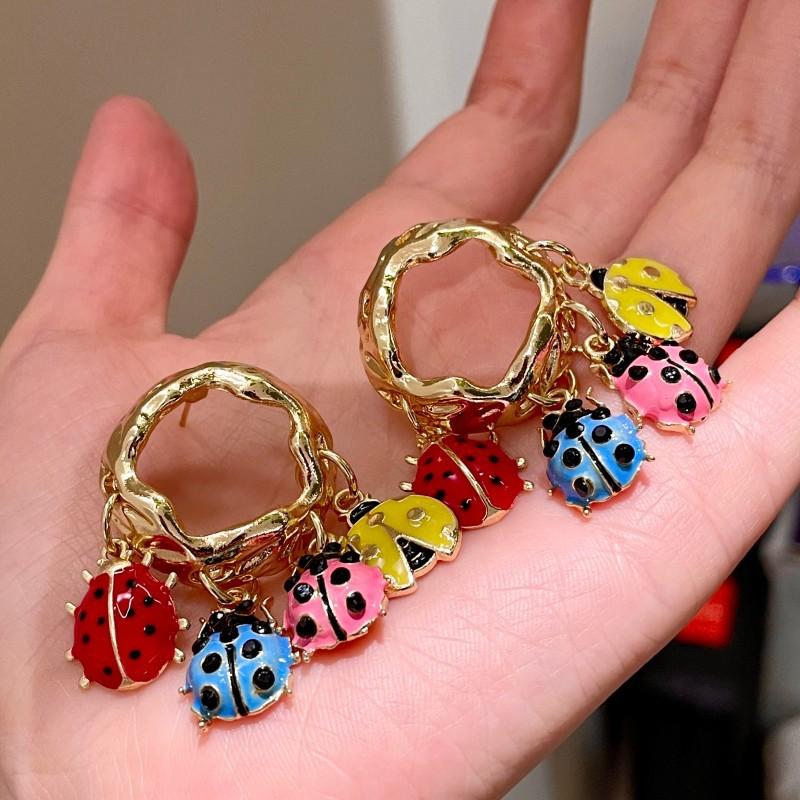 Colorful Enamel Beetle Ladybug Insect Pendant Tassel Earrings For Women Girl Exquisite Elegant Party Jewelry Fashion Accessories