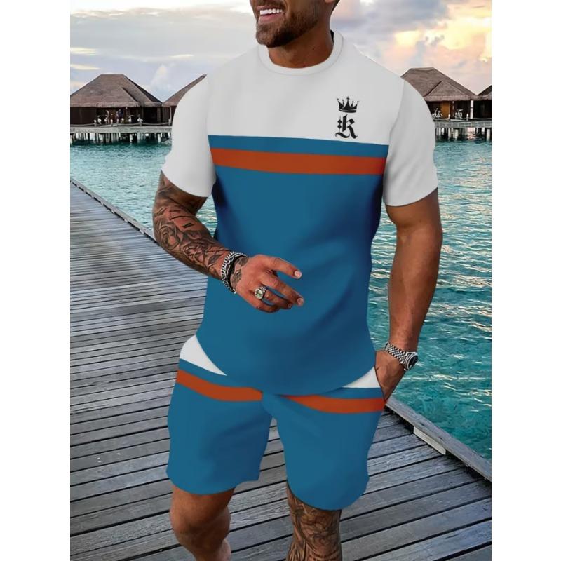 Urban street fashion trend men's round neck short sleeved shorts set, outdoor simple casual and comfortable