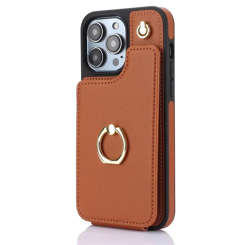 

Ring Crossbody Leather Wallet Card Phone Case for iPhone 16E 16 15 Pro Max 14 Plus 13 12 11 X XS XR SE Flip Purse Cover Bag iPhone X (iPhone XS)