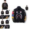 Shark Print Bomber Jacket For Men With Windproof Fabric For Casual Daily Wear