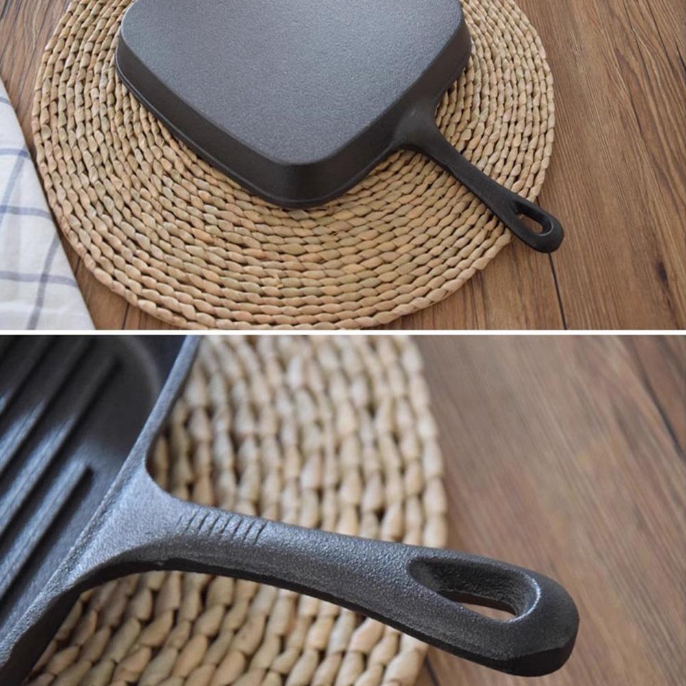 Cast Iron Steak Frying Pan Non-coated Steak Skillet Non-stick Thickened Fish Frying Pan Square Stripes Pan Kitchen Supplies Home