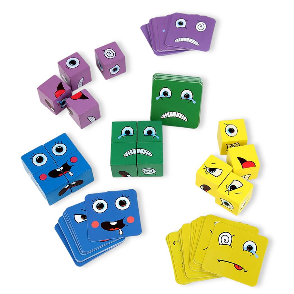 

Wooden Expressions Matching Block Parent-children Interactive Face Pattern Building Blocks Board Games Safe Colorful Toy