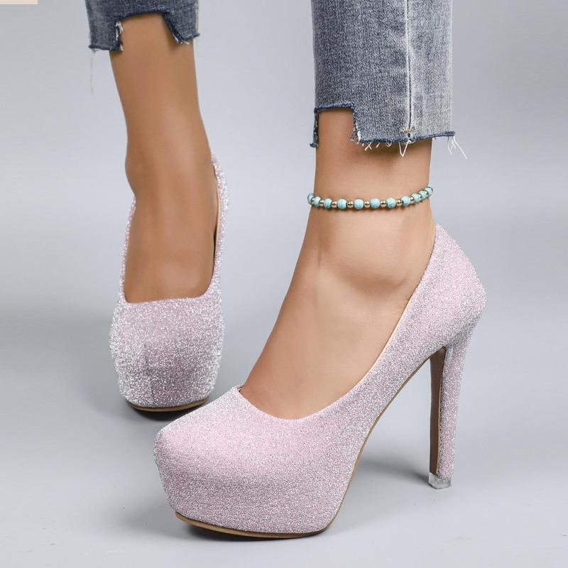 2026 Fashion Women High Heels Modern Ladies Party Shoes Platform Super High Heels 12cm Silver Pink Wedding Bridal Shoes