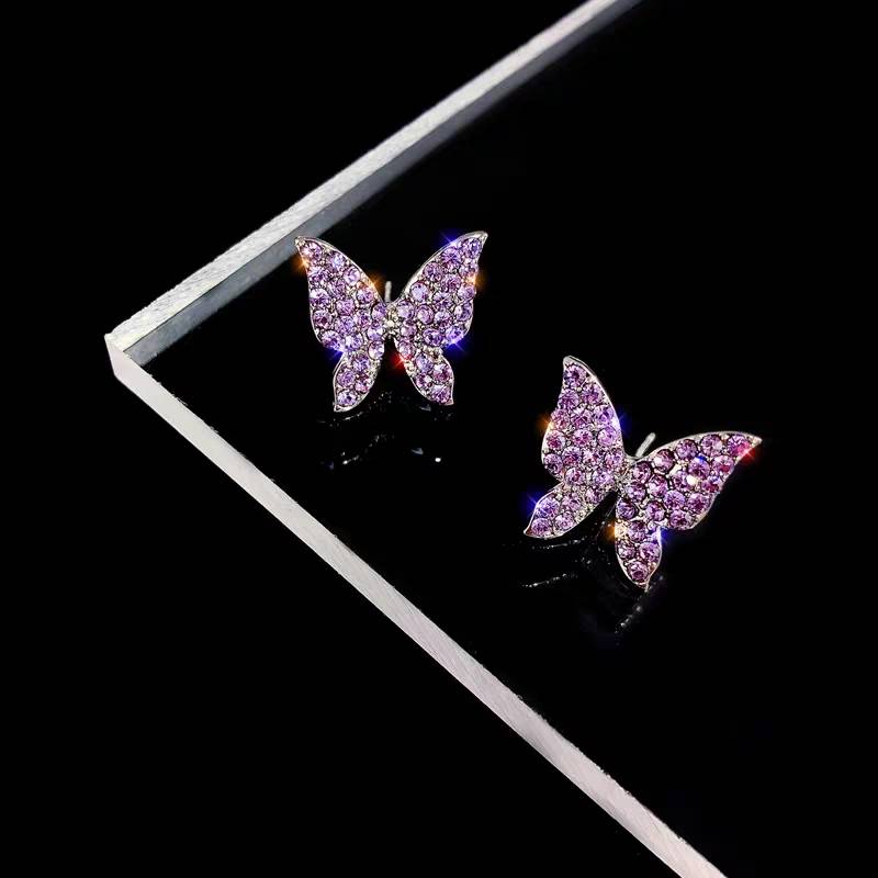 

Korean New Fashion Butterfly Earrings For Women Punk Rhinestone Style Cute Girl Zircon Stud Earrings Kpop Jewelry 2020 Wholesale