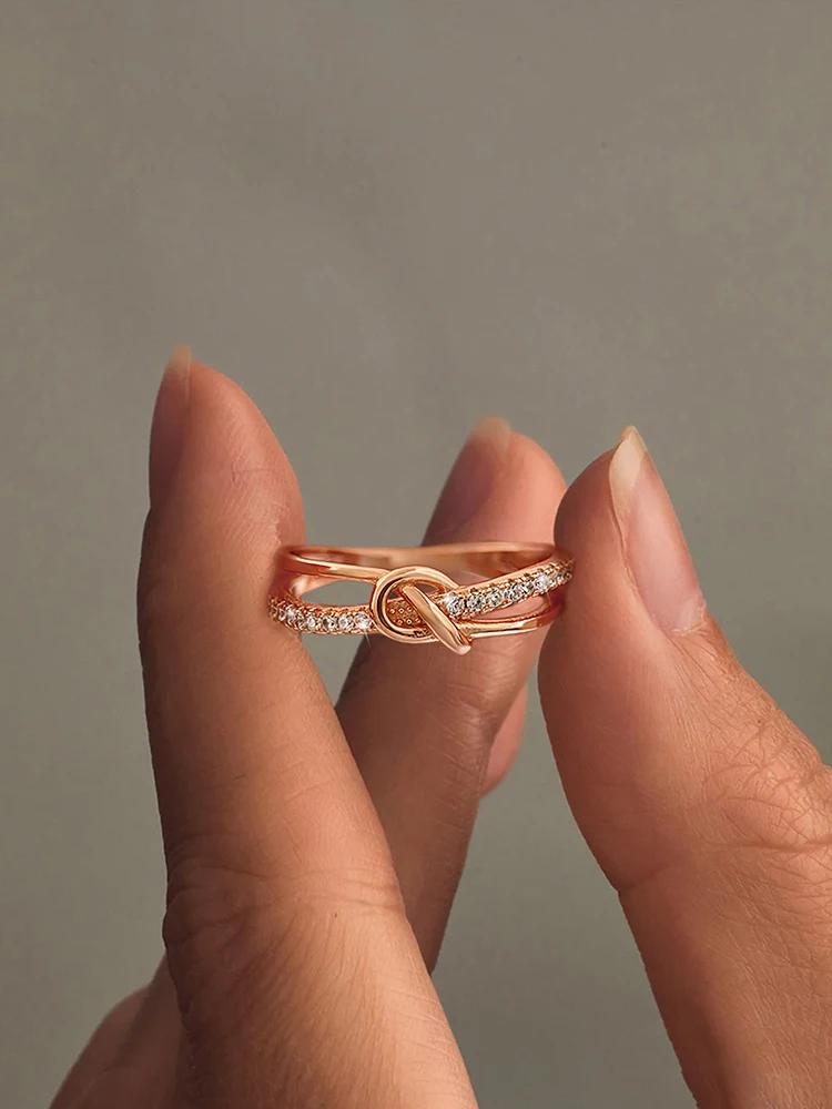 Bague double nœud en argent 925 personnalisée délicate dorée pour femme Fête d'anniversaire Créativité Haute Qualité Bijoux Fins