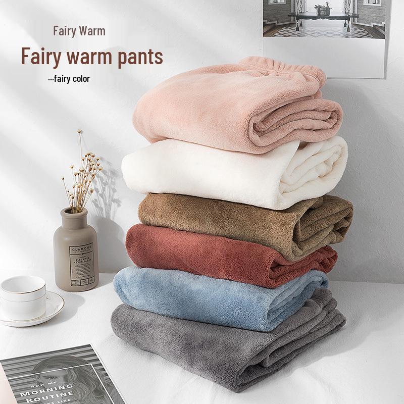 Damen Winter-Pajamahose mit hohem Bund aus Korallenfleece - Übergröße, lockere Passform, tragbar im Freien