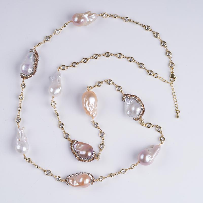 Fashion Luxury Women Jewelry Long Sweater Chain Natural Baroque Shape Freshwater Peal Necklace