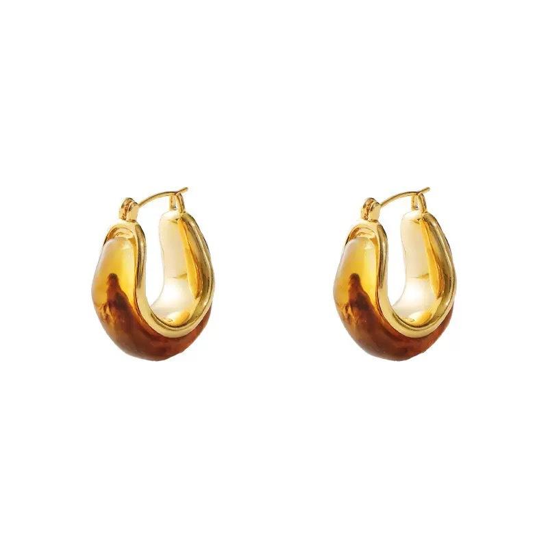 Maillard antique amber earrings women's new niche high-end ear buckles versatile personality trend earrings
