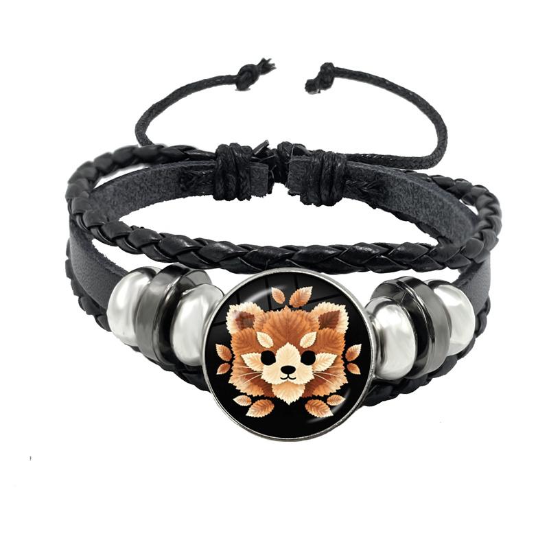 2022 Creative Painting Animal Leaf Fox Wolf Cat Owl Koala Rabbit Deer Round Glass Dome Bracelet Handmade DIY Gift