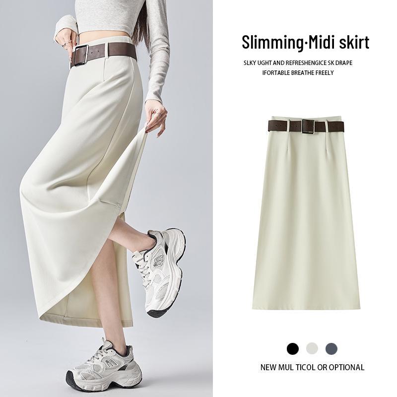 2026 Spring Women's Drapey Slimming High Waist A-Line Skirt with Belt