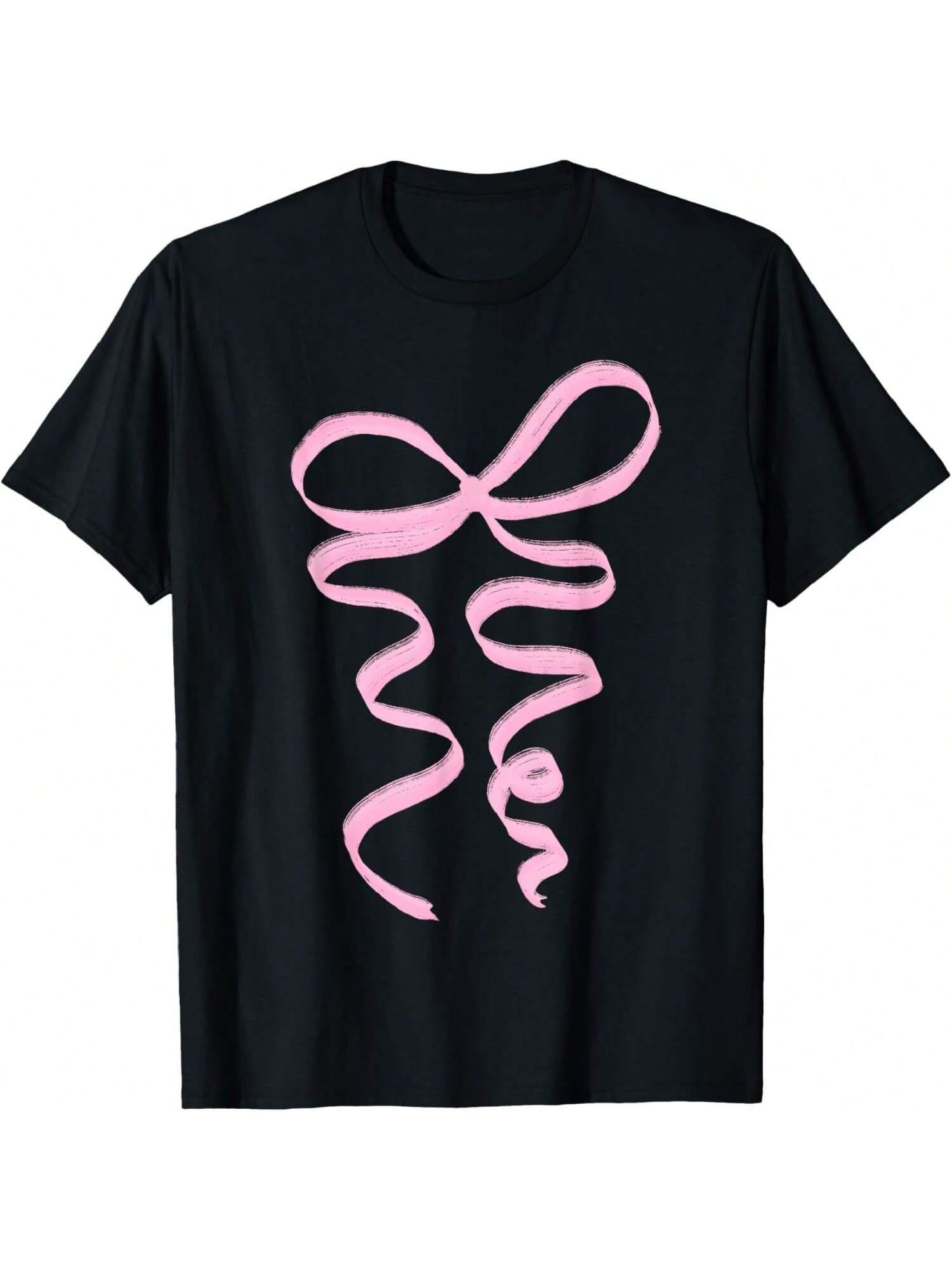 Aesthetic Pattern Co Coquette Pink Bow T-Shirt, Small, Black S