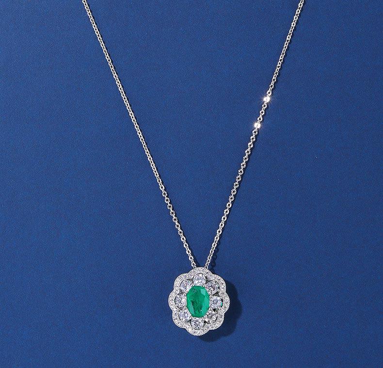 Emerald Green Gemstone Pendant Necklace, 925 Sterling Silver High-end Jewelry for Women