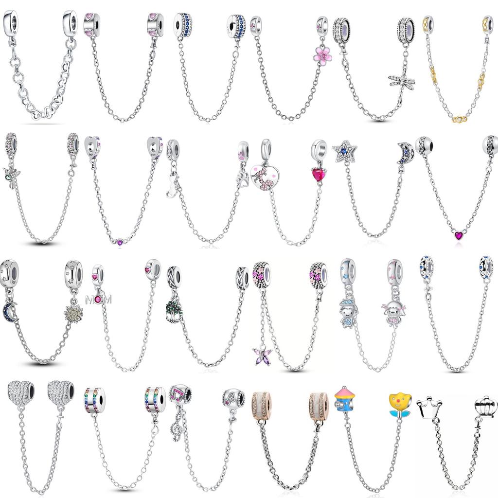 925 Silver Star Moon Crown Pendant DIY Bracelet Spacer Bead Women Jewelry Safety Chain New