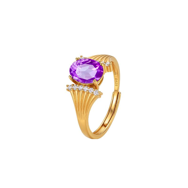 Natural crystal stone topaz ring S925 sterling silver texture brushed process niche design sense colored treasure women's ring