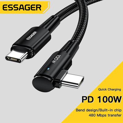 Essager 100-W-USB-Typ-C-auf-USB-C-Kabel mit 90-Grad-Winkel für Telefon-Schnellladung, Typ-C-Datumskabel