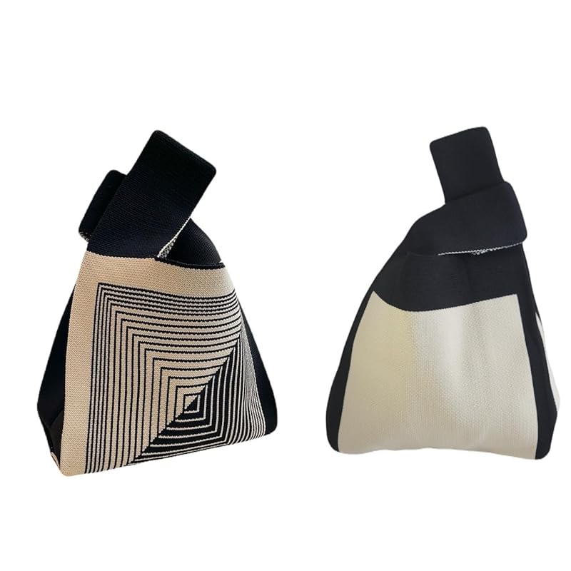 

Set of 2 mini knit tote bags knit mini ladies Fashionable lightweight small knit bag (Simple monotone m set) [product]
