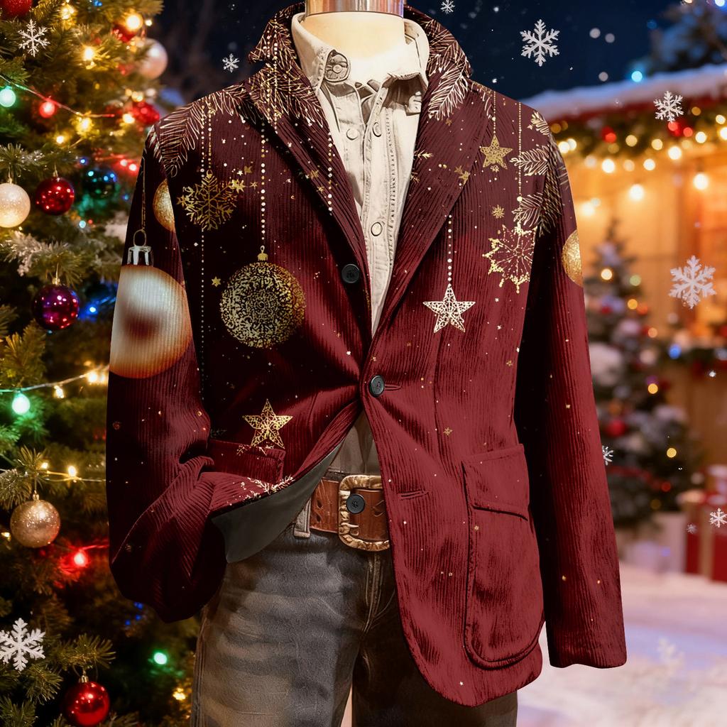 Herren Hässlicher Weihnachten Kord Warmtaschen Anzugjacke Strickjacke Herren Freizeitanzug
