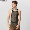 INCERUN Men Sleeveless Tank Tops Party Club Backless Hollow Mesh Vest