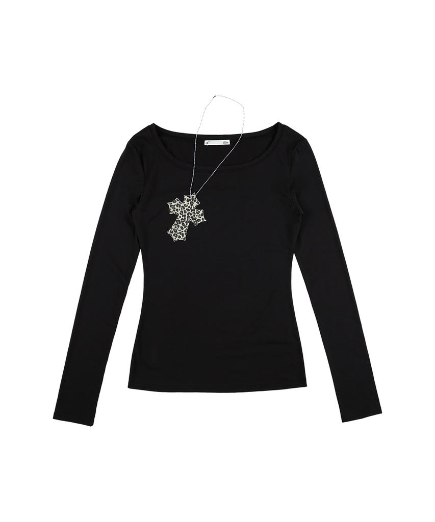 ILLIO Black Leopard Cross Necklace Top