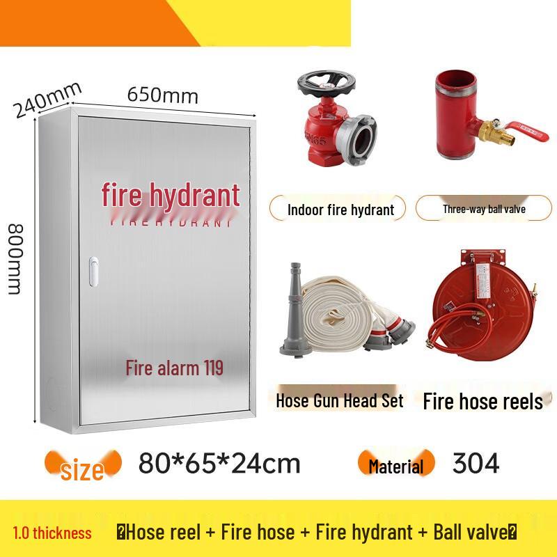SANSHENG Stainless Steel Fire Hydrant Box with Hose Reel Set 800x650x240mm