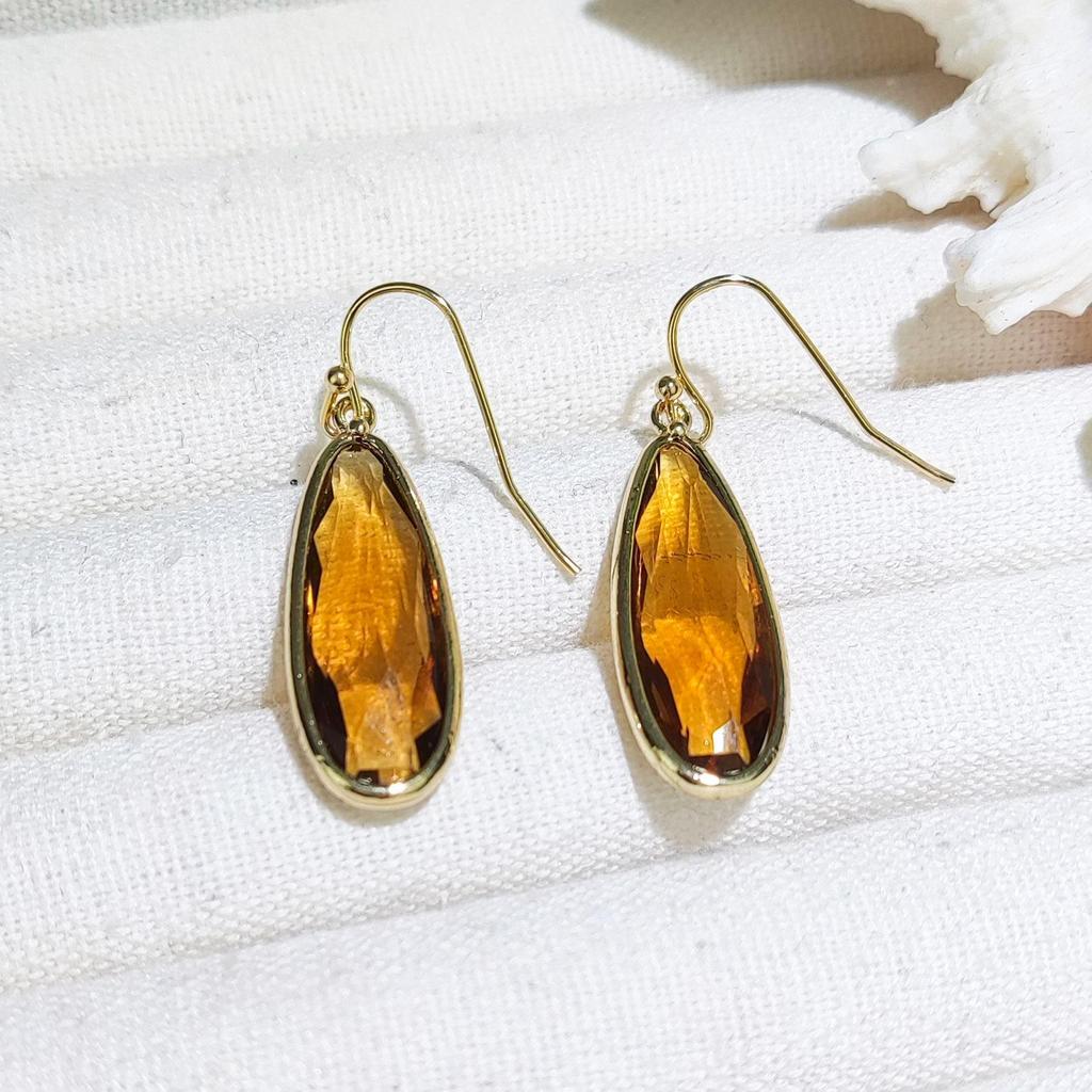 Green Cat's Eye Faceted Teardrop Pendant with Natural Stone and Crystal Earrings