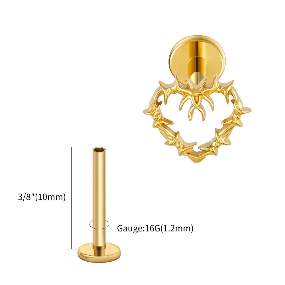 Right Grand ASTM F136 Titanium 16G Tiny Hollow Heart Flat Back Stud Gothic Cartilage Tragus Helix Stud Earring Labret Piercing