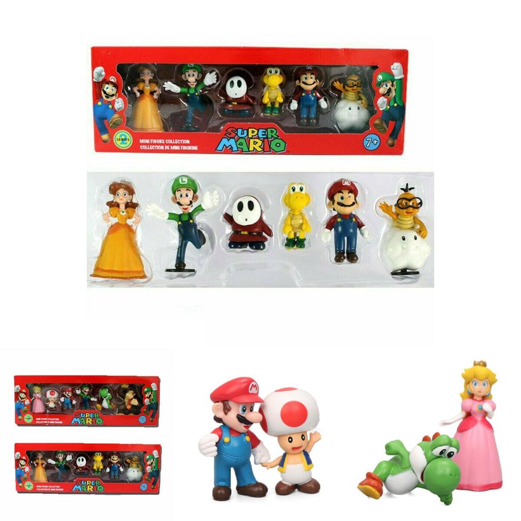 Sechsteiliges Super Mario Bros Actionfiguren-Spielzeugset mit Luigi, Yoshi und Pilz-Sammelfiguren für Kinder