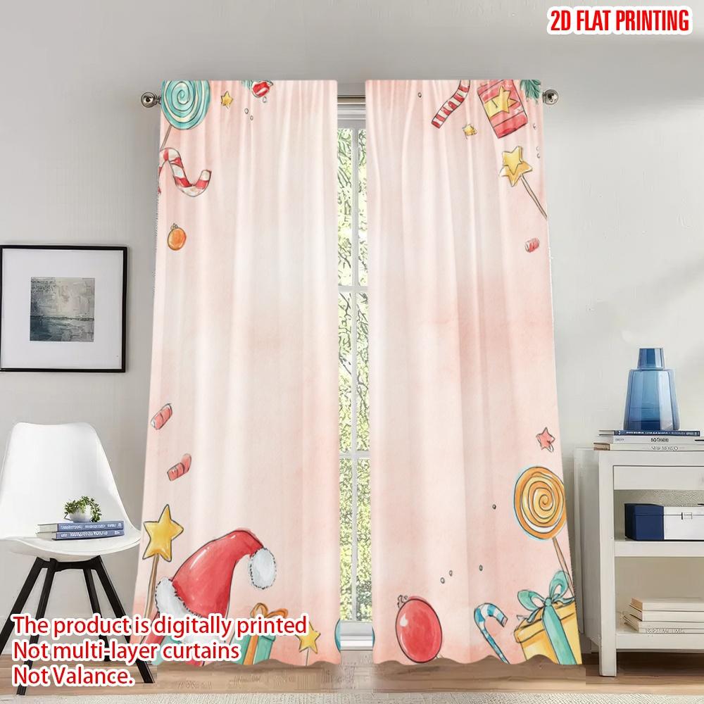 

2pcs 2D flat printing Merry Christmas Curtains Christmas Stocking Gift Red Star Digital Printed Polyester Drapes Festive 100*130 Grommet Top 1pcs