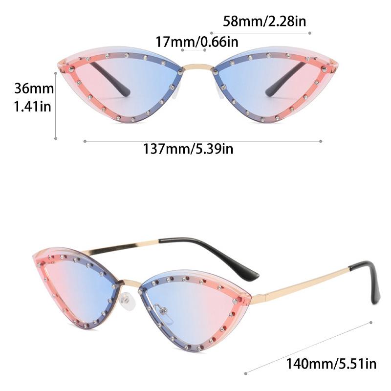 Vintage Punk Luxury Brand Designer Diamond Cat Eye Sunglasses Women Sun Glasses For Female Uv400 Trend Rimless Metal Rivet Shade