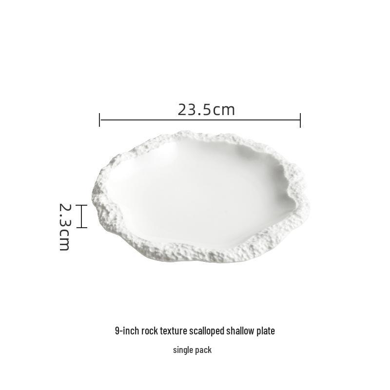 Rock Texture Ruffle Edge Ceramic Dinner Plate, Shallow 2024 New Style Tableware for Hotels