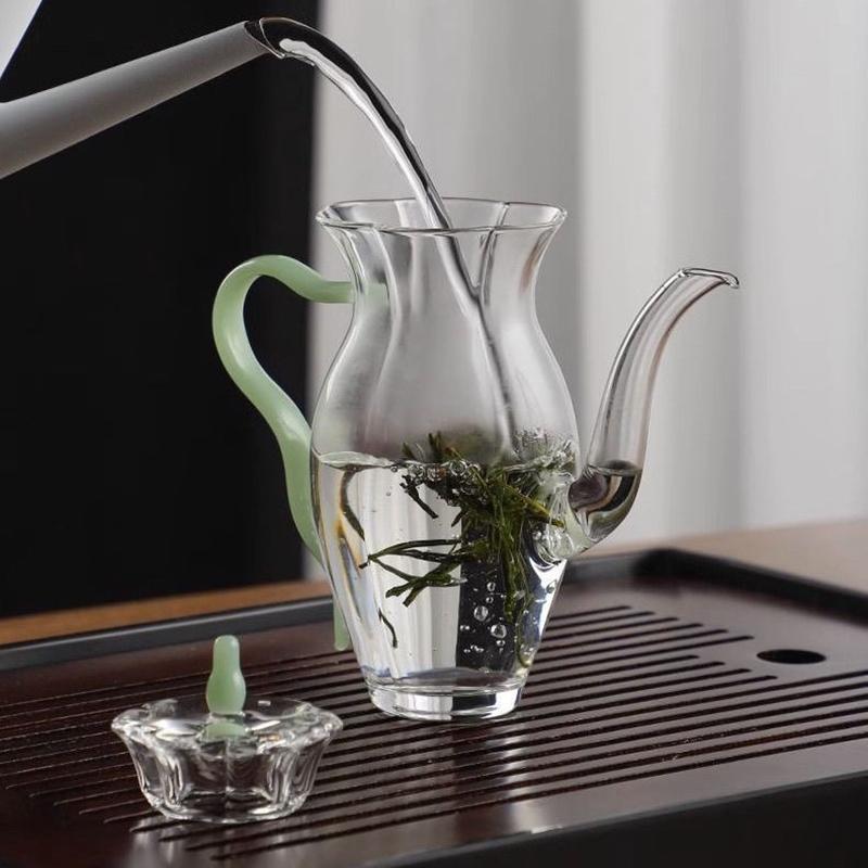 240 ml filterbare, hitzebeständige Teekanne aus verdicktem Glas mit hohem Borosilikatglas-Blumenteekanne, chinesisches Retro-Teeservice aus Glas