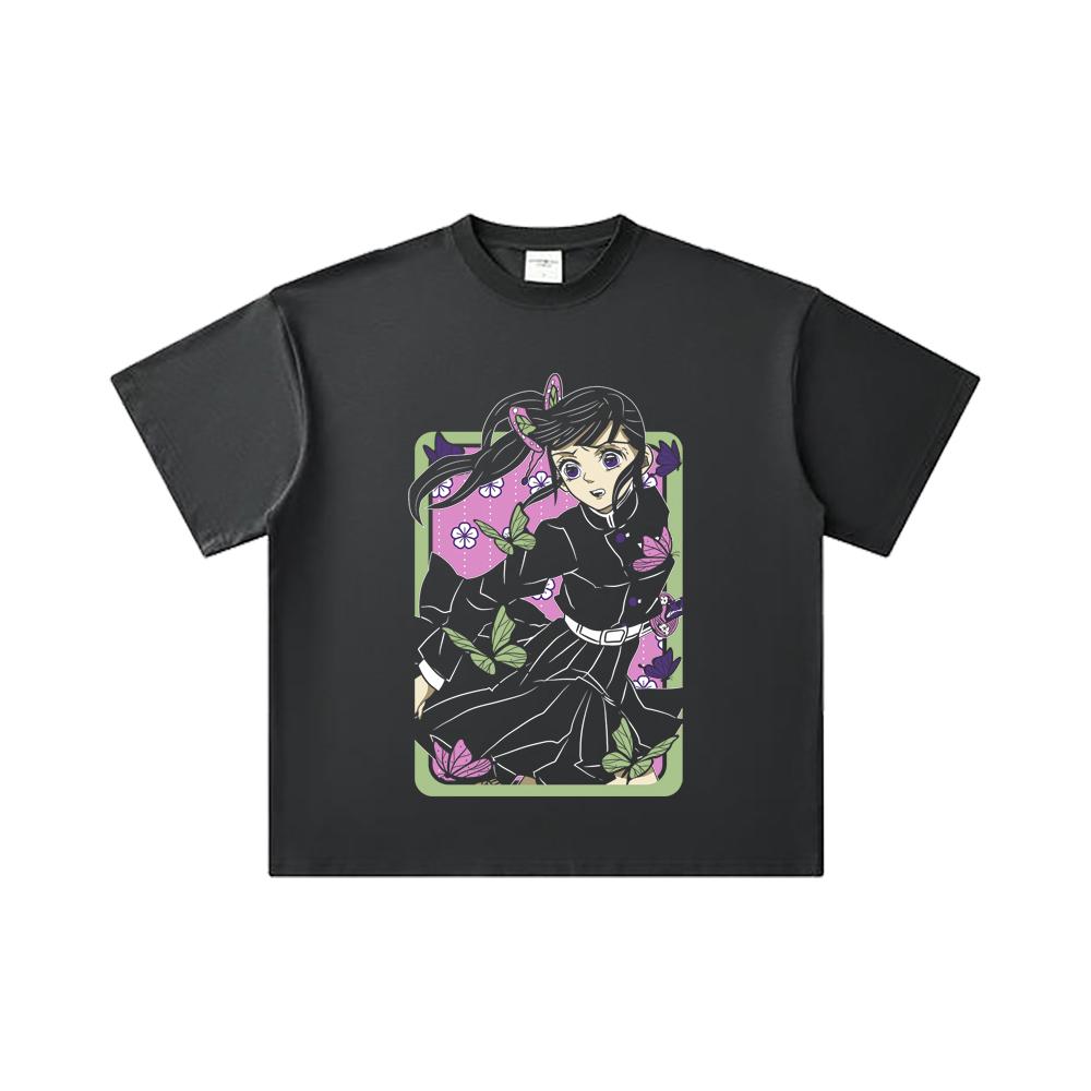 260 GSM Double Yarn 32 Count 100% Cotton Demon Slayer V77 Kanao Print Unisex Heavy Cotton T Shirt