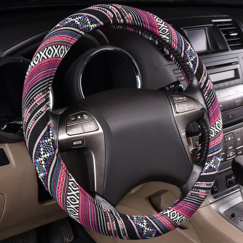 

CAR PASS Чехол на руль из льняной ткани, красивый этнический стиль, универсальный размер, подходит для 14,5-15 дюймов для транспортных средств, автомобилей, внедорожников,(Черное и белое) Ethnic Style