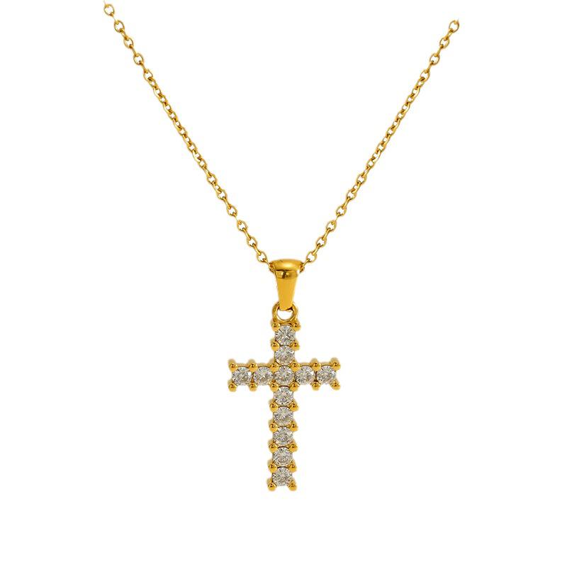 Cubic Zirconia Cross Pendant Unisex Necklace - European/American Punk Retro Style