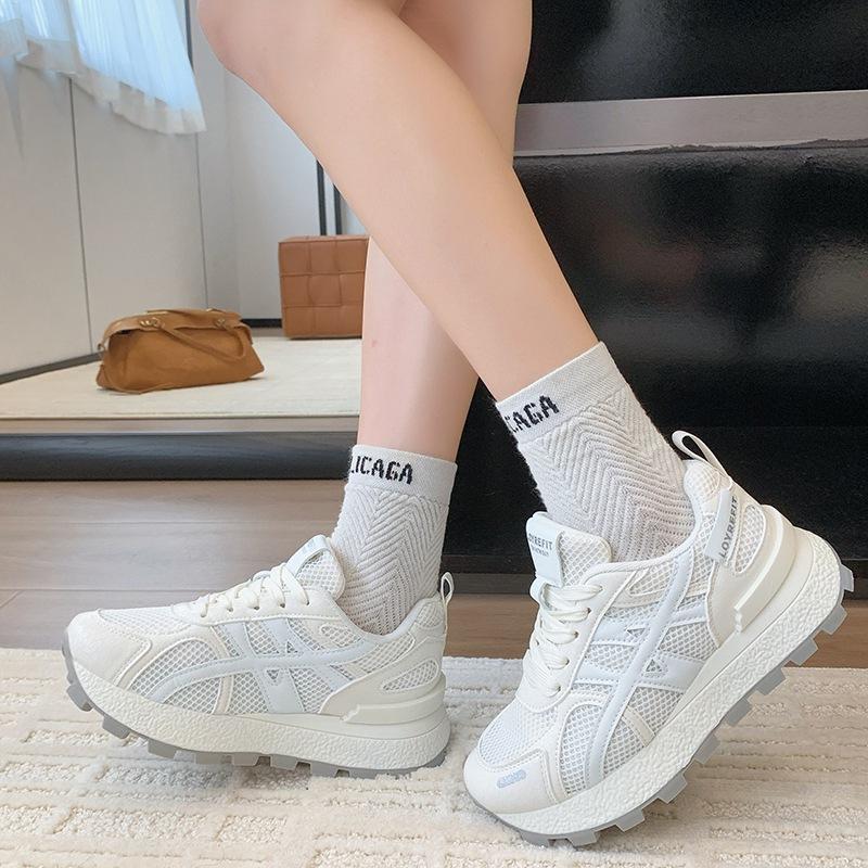 Summer thin breathable mesh running shoes women's 2025 new thick-soled light feet small sports casual dad shoes