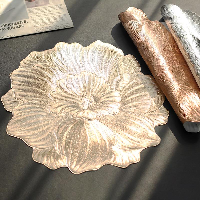 Lotus-Shaped Heat-Resistant and Washable Placemat Insulation PVC Place Mats Coasters Hotel Oil Proof Table Mats for Dining Table