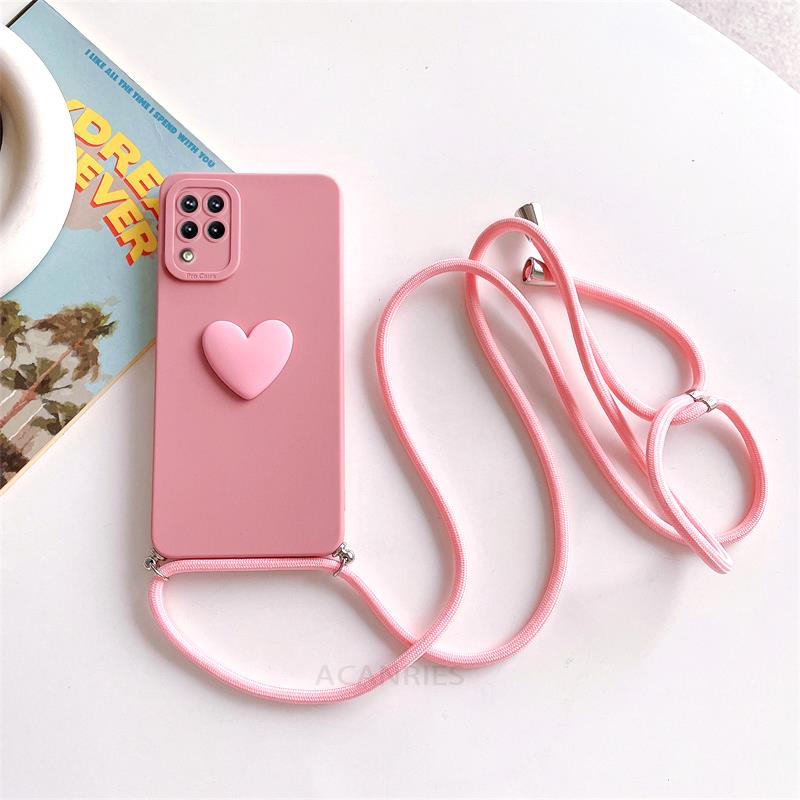 

A 12 22 51 71 Crossbody Lanyard Love Heart Case For Samsung Galaxy A12 A22 4g 5g A51 A71 A31 M32 M33 M53 M23 Силіконова накладка для шнура A52 (4G 5G)